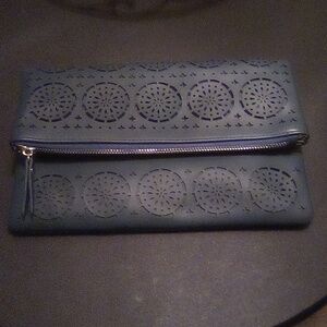 Urban Expressions Blue Fold-Over Clutch with Circular Laser-Cut Detail